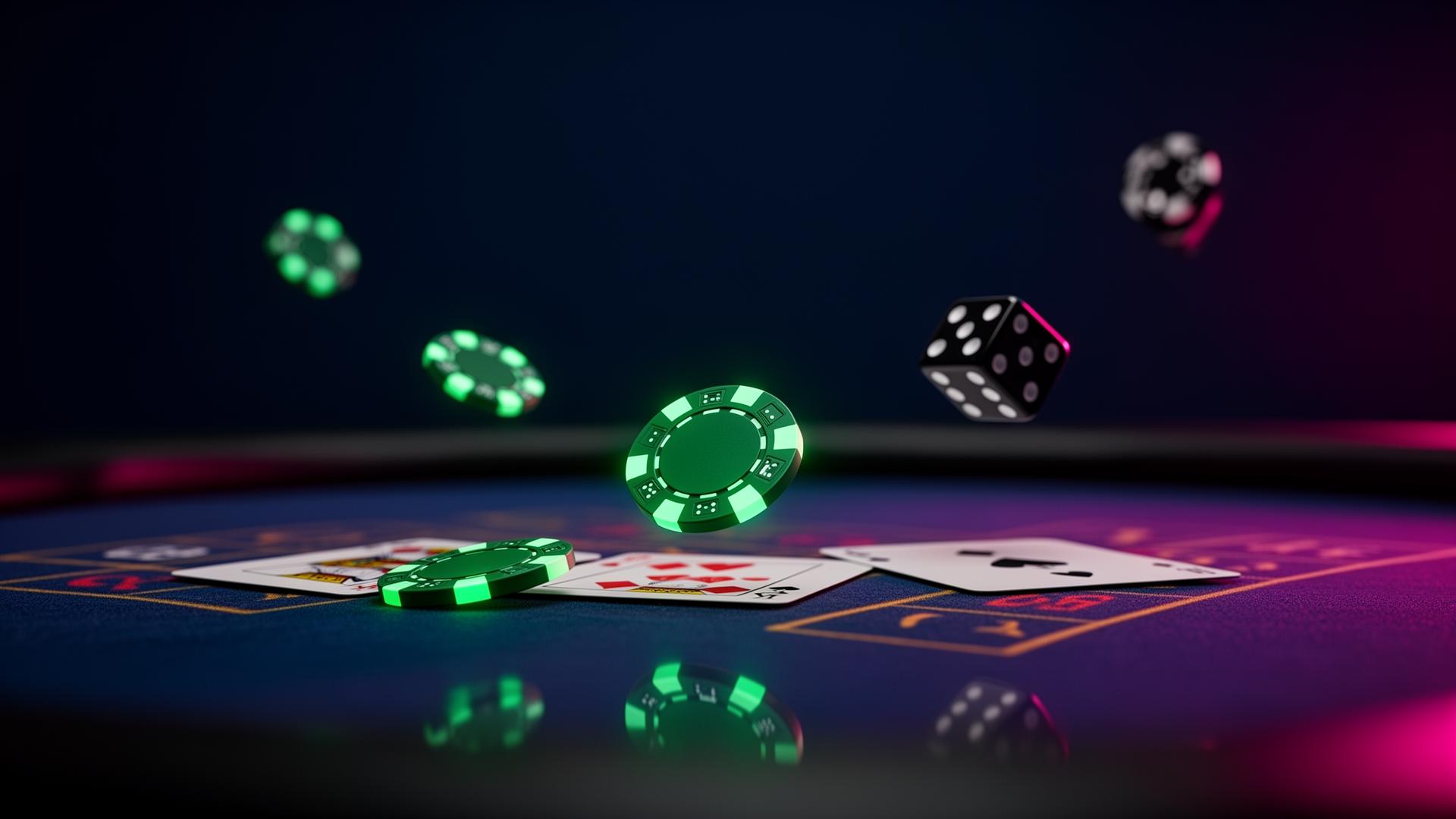 Scobet Casino sfeerbeeld met chips en kaarten